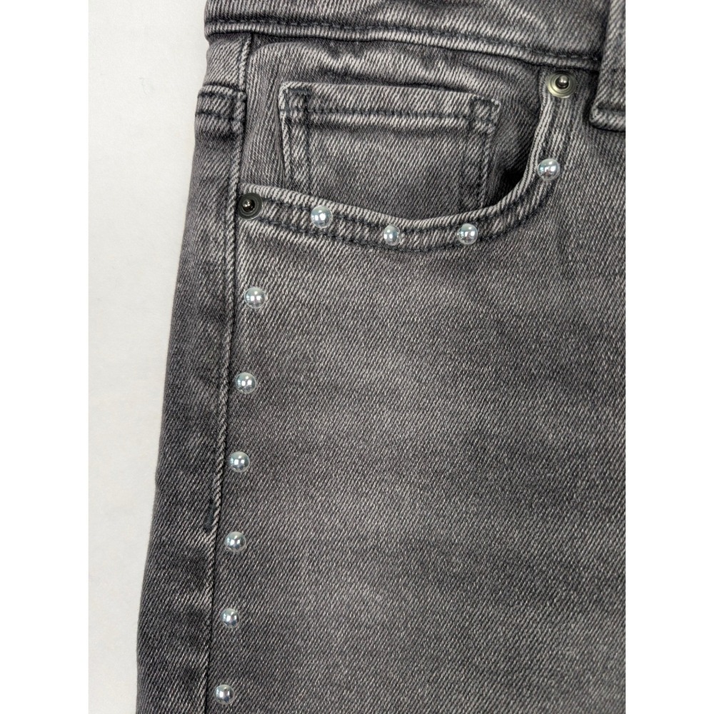 Time and Tru Straight Leg Jeans Women 6 Black Studded Embellished Raw Hem Edgy - Picture 3 of 11